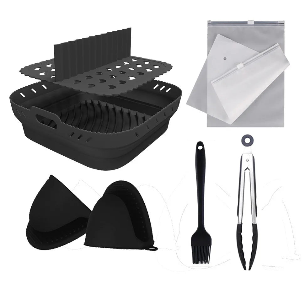 Square Air Fryer Silicone Basket Pot Reusable Foldable AirFryer Mold Liners Bpa Free Oven Baking Tray Mat Kitchen Accessories