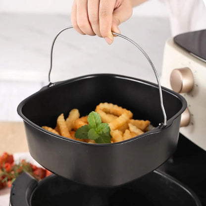 Air Fryer Basket Steel Square Non-stick Cake Baking Tray Barrel Dish Roasting Basket Pan Bakeware Mold Kitchen Accessorie