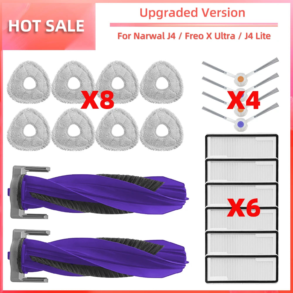 Compatible with 나르월 Narwal J4, Freo X Ultra, J4 Lite Side Brush Filter Mop Pad Replacement Spare Parts Accessories
