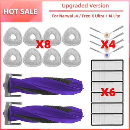 Compatible with 나르월 Narwal J4, Freo X Ultra, J4 Lite Side Brush Filter Mop Pad Replacement Spare Parts Accessories