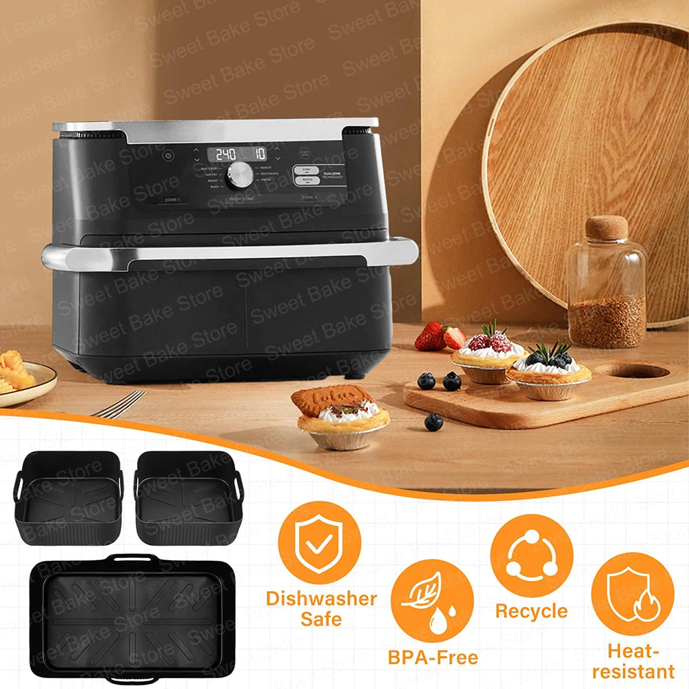 Reusable Air Fryer Silicone Mould with Glove for Cosori 8-in-1 Dual Blaze TwinFry XXL 10L & Ninja AF500EU Airfryer Accessories