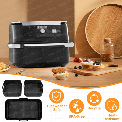 Reusable Air Fryer Silicone Mould with Glove for Cosori 8-in-1 Dual Blaze TwinFry XXL 10L & Ninja AF500EU Airfryer Accessories
