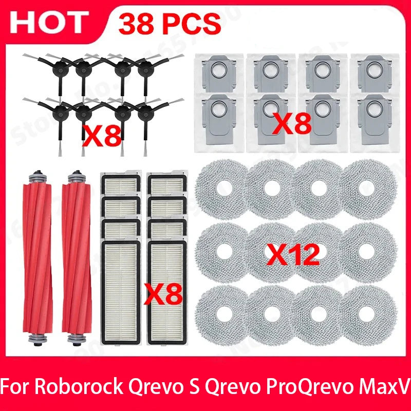 Compatible with Roborock Qrevo S Qrevo Pro Qrevo MaxV Robot Vacuum Parts Main Roller Side Brush Hepa Filter Mop Pad Cloth Dust Bag Accessories