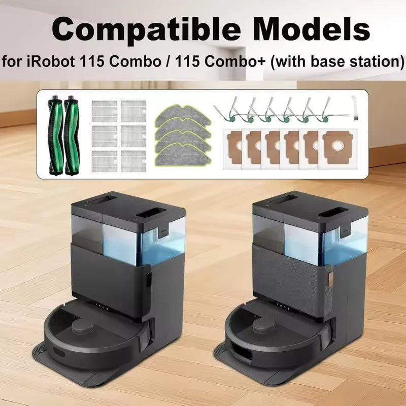 Compatible with IRobot Roomba 115 Combo/115 Combo+ Vacuum Cleaner Replacement Parts Main Roller Brush Side Brush Filter Mop Pad Dust Bag