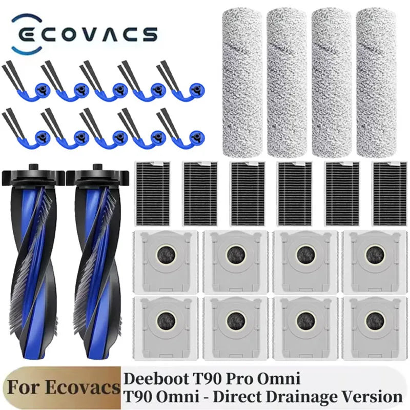 For Ecovacs Deebot T90 Pro Omni/T90 Omni Robot Vacuum Cleaner Parts Main Roller Side Brush Filter Mop Cloth Dust Bag Accessories