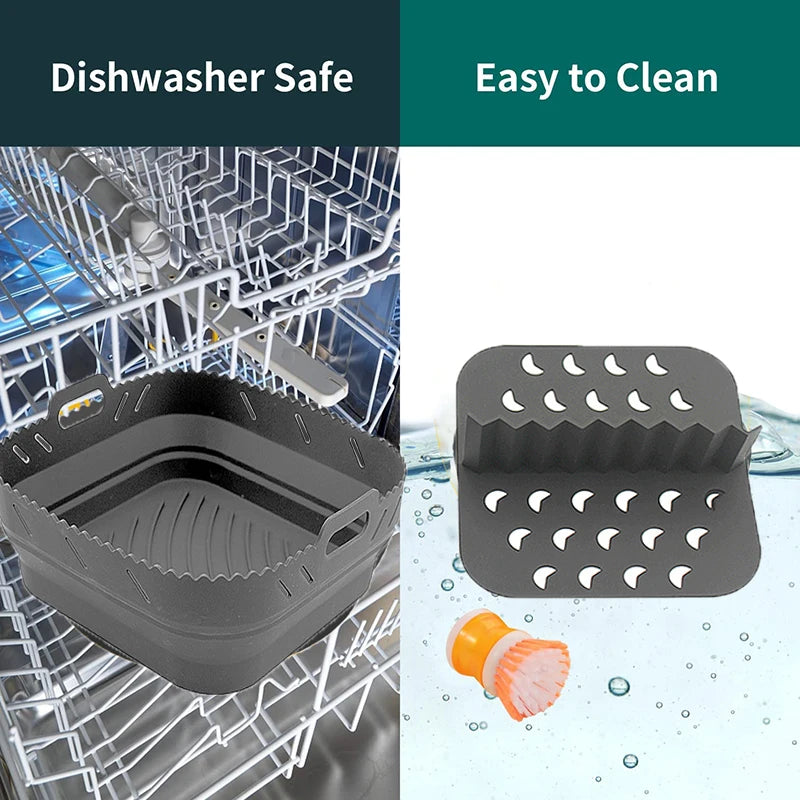 Air Fryer Silicone Shape Basket Round Square Reusable Foldable 20cm/22cm AirFryer Mold Liner Accessories