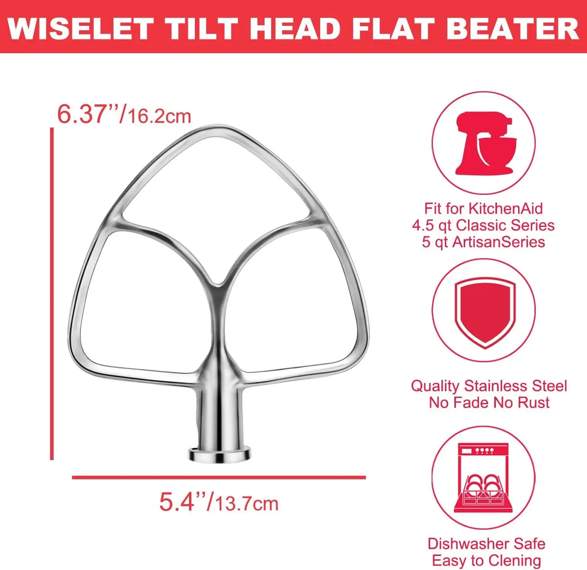 Stainless Steel Flat Beater for KitchenAid 4.5-5QT Stand Mixers Accessories Replacement For KitchenAid Mixer Attachments