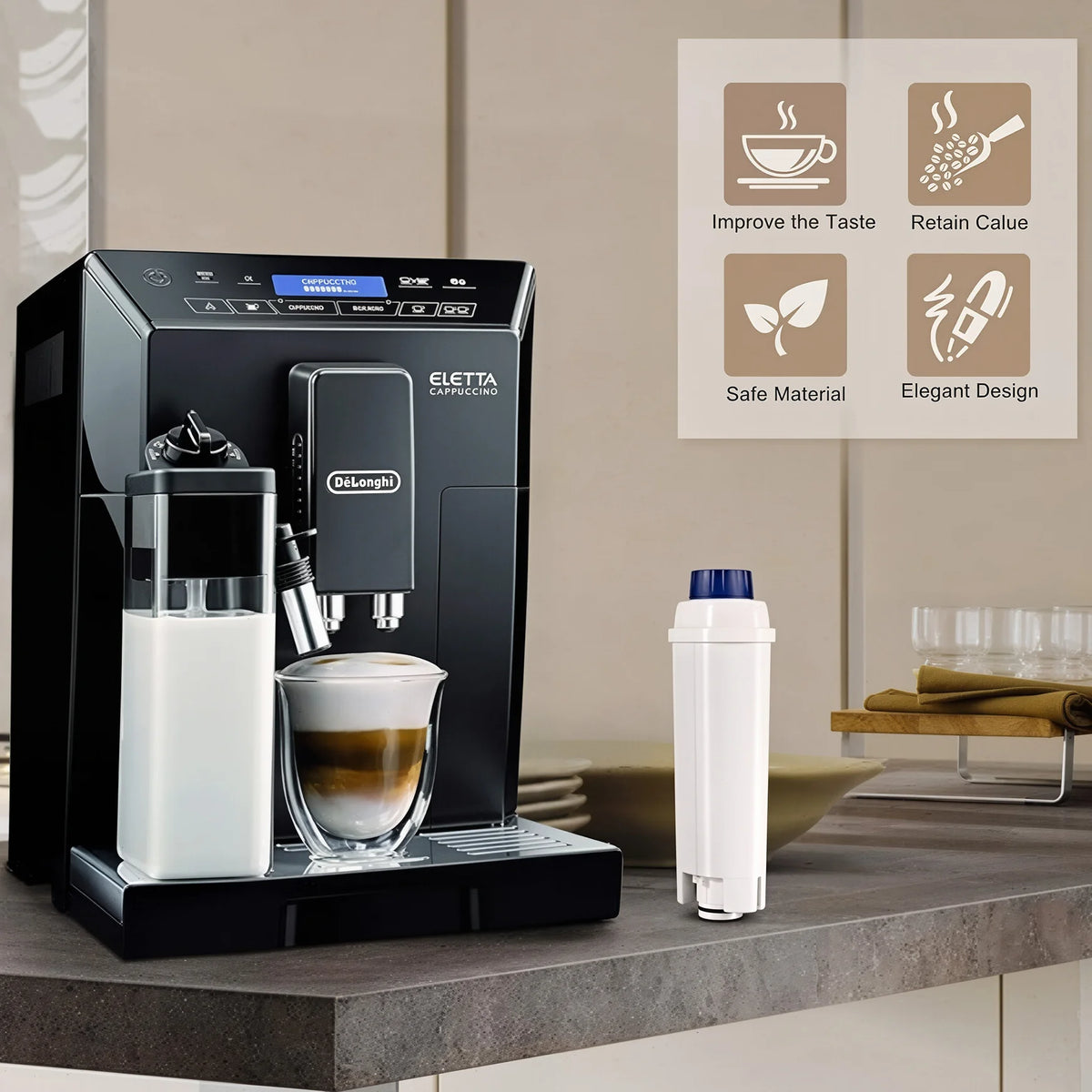 4PCS Water Filters Replacement for De'Longhi Coffee Machines, Compatible with DLSC002 Coffee Maker Water Filter Cartridges