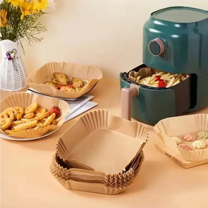 Square Air Fryer Paper Liners Disposable Non-Stick Parchment Paper, Thick Oil-proof Baking Paper for Air Fryer Oven Kitchen