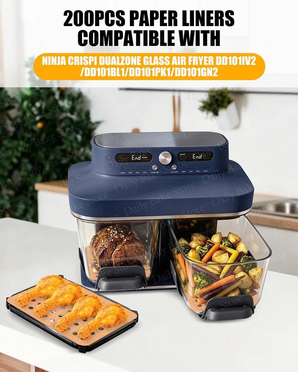 Air Fryer Accessories for Ninja Crispi DualZone AirFryer DD101 Series, Perforated Baking Paper Liners, Non-Stick, Disposable