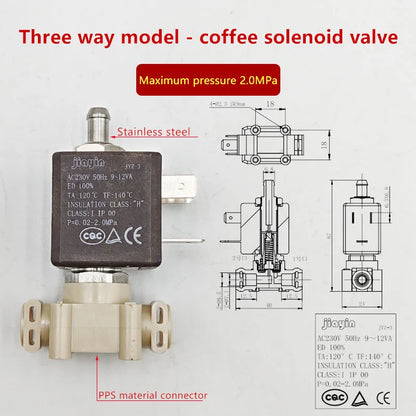 230V Two/Three-way Solenoid Control Valves & High-temperature Resistant Steam Valves for Espresso Machine Accessories