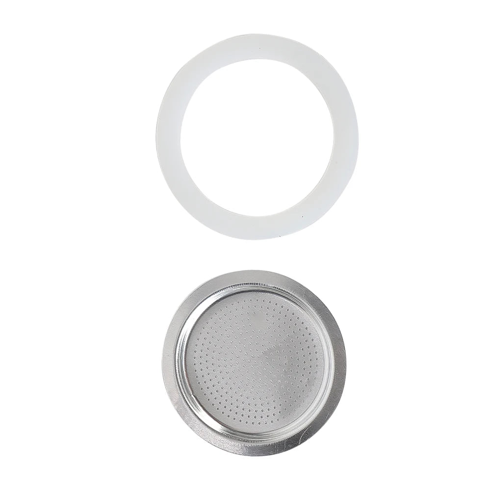 Replacement Silicone Gaskets And 1pc Aluminum Filter Moka Pot For Coffee Espresso Moka Stove Pot Top Silicone Rubber