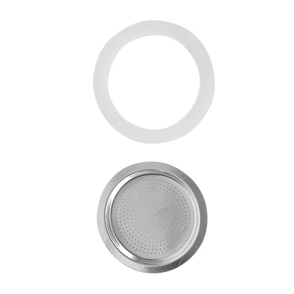 Replacement Silicone Gaskets And 1pc Aluminum Filter Moka Pot For Coffee Espresso Moka Stove Pot Top Silicone Rubber