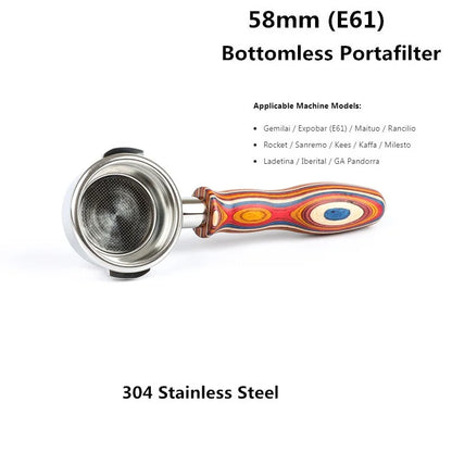 58mm Bottomless Coffee Portafilter for Expobar E61 Rocket Coffee Machine with Double Spout 304 Stainless Steel Filter Basket
