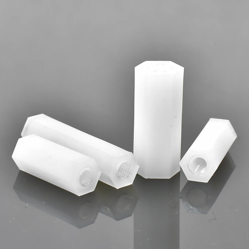White and Black Double Pass Nylon Hex-agon Spacer Standoff Female Column Double Pass Plastic Hex Long Spacing Screws M2 M2.5 M3