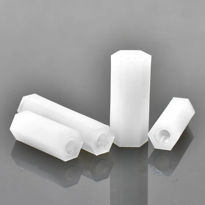 White and Black Double Pass Nylon Hex-agon Spacer Standoff Female Column Double Pass Plastic Hex Long Spacing Screws M2 M2.5 M3