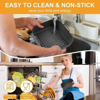 20CM Silicone Air Fryer Pot Tray Barbecue BBQ Pad Plate Airfryer Oven Baking Mold Pot Reusable Square Air Fryer Pan