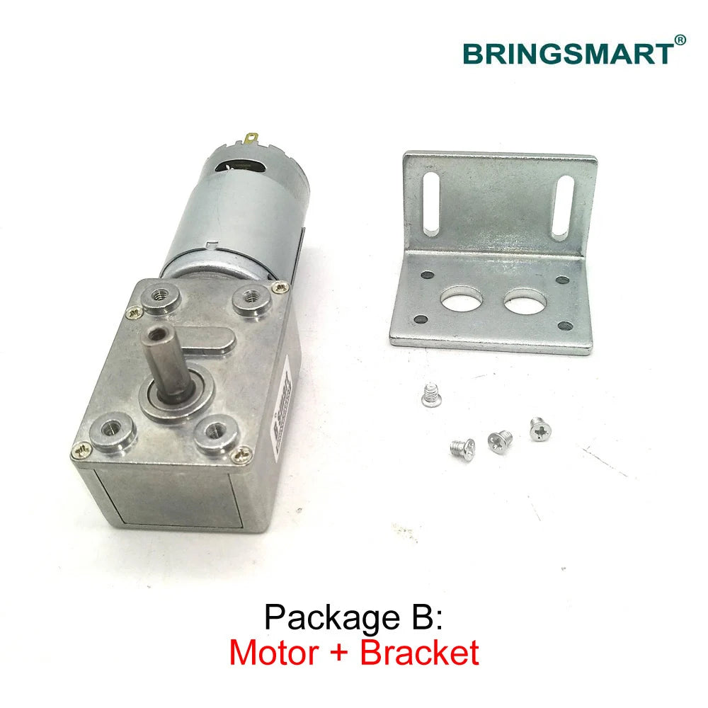 Bringsmart JGY-395 Worm Gear Motor Low Speed 12V Worm Reduction Gearbox Engine 2.5-210RPM Self-locking Geared Motor