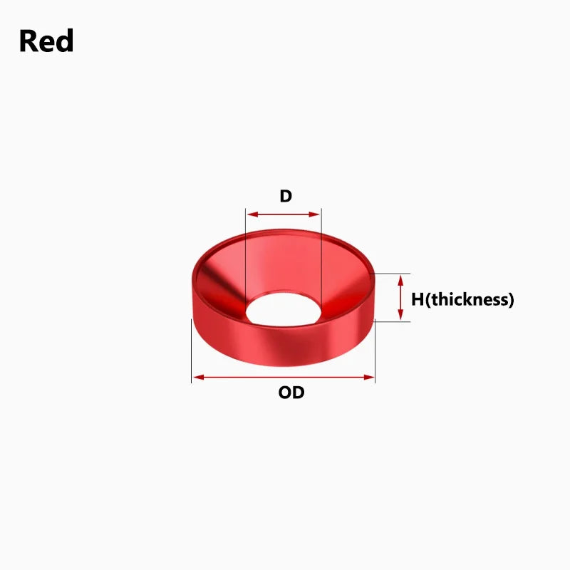 15Pcs Aluminum Alloy Conical Washers Aluminium Colorful Anodized For Countersunk Screw Spacers Gasket M2 M2.5 M3 M4 M5 M6 M8