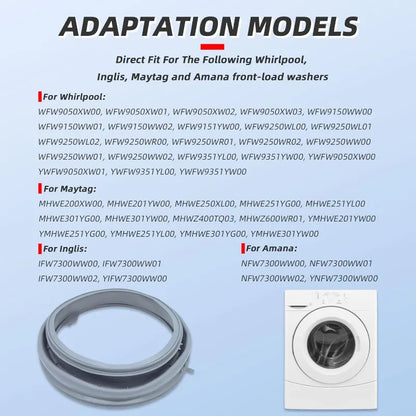Replacement Washing Machine Door Seal Gasket - Compatible with Whirlpool, Maytag, Amana, Inglis (Models: W10290499, W10300559, W10381562)