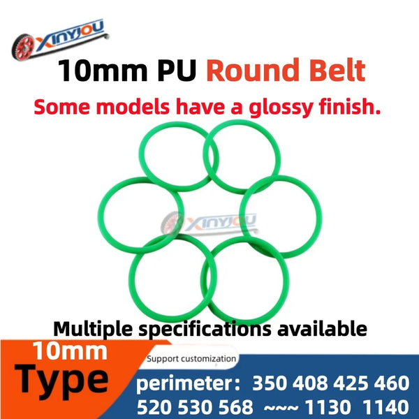 10mm PU Round Belt Polyurethane Drive Belt Green Rough Surface Wear Resistant for Packing Printing Industrial Machine