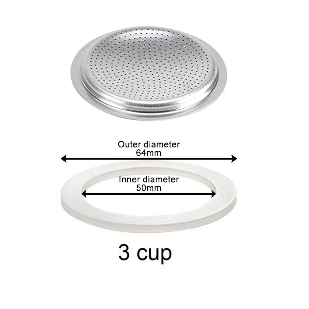 Replacement Silicone Gaskets And 1pc Aluminum Filter Moka Pot For Coffee Espresso Moka Stove Pot Top Silicone Rubber