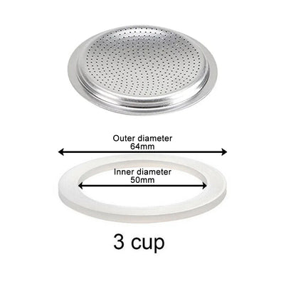 Replacement Silicone Gaskets And 1pc Aluminum Filter Moka Pot For Coffee Espresso Moka Stove Pot Top Silicone Rubber