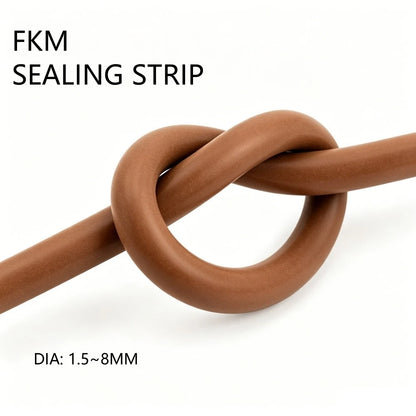 Brown FKM Round Rubber Strip Dia 1.5-8mm Oil Acid Alkali Resistant Seal Rings Rubber Seals Automotive Industrial Sealing