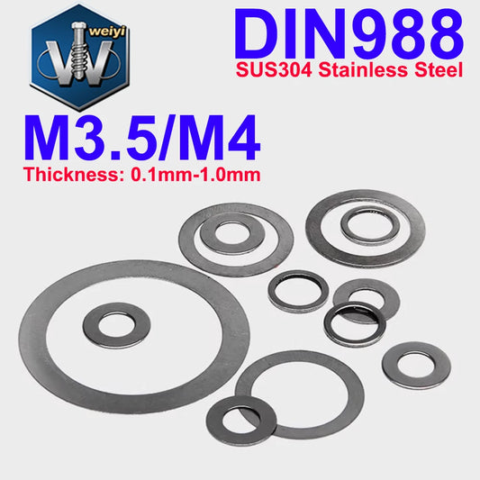 Weiyi M3.5 M4 DIN988 SUS304 A2 Stainless Steel Adjusting Shim Washers Ultra-thin Plain Washer Flat Gaskets