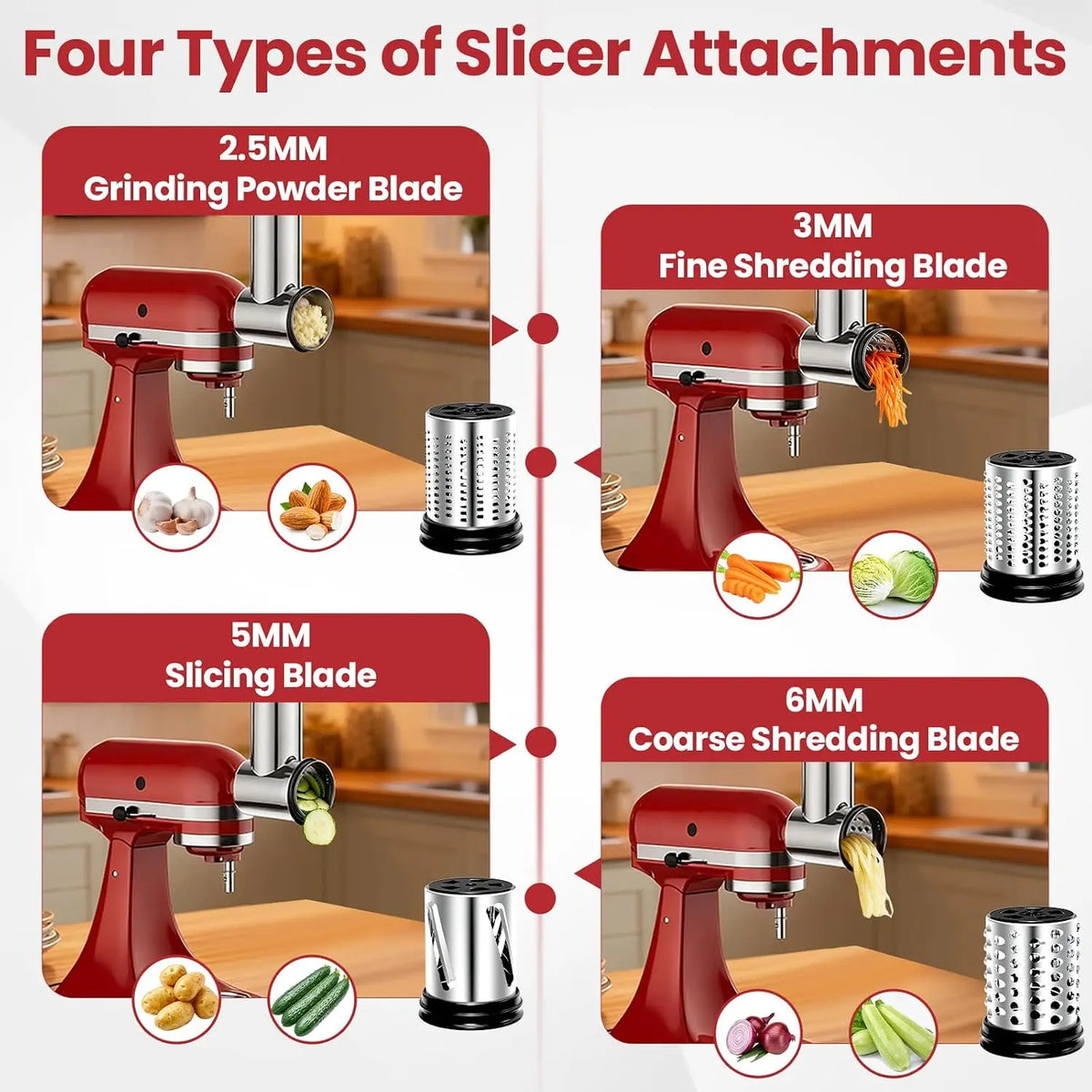 Stainless Steel Slicer Shredder Attachment for KitchenAid Stand Mixers Vegetable Slicer Cheese Grater Attachment for Kitchenaid