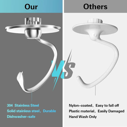 Stainless Steel Dough Hook Compatible with Kitchenaid 4.5-5QT Tilt-Head Stand Mixers Attachments Accessories Replacement, Polished