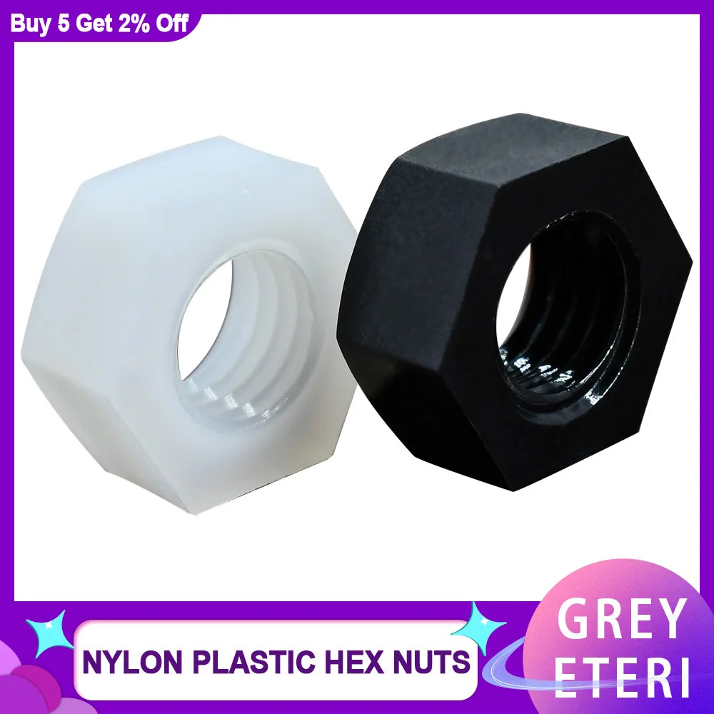 White or Black Nylon Hex Nut Hexagon Plastic Nuts Metric Thread Suit For Screws Bolts 10-50pcs M2-M20 for Elctricity Insulation