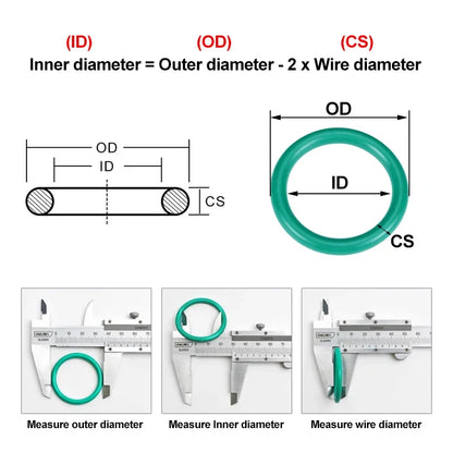 FKM Green O Ring Gasket CS 4mm OD 14mm ~ 130mm 10/50Pcs Fluorine Rubber Sealing Washer Heat Resistant Acid Alkali