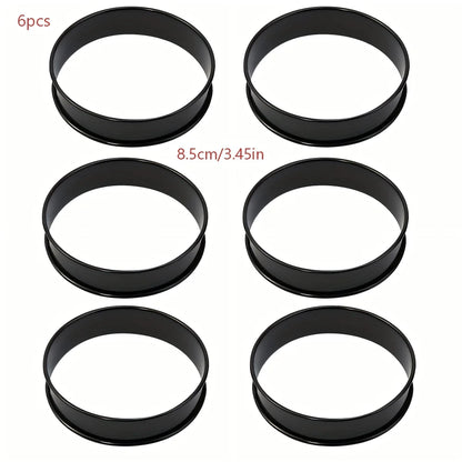 6PCS Tart Crumpet Muffin Ring Set Stainless Steel Nonstick Black Double-Rolled for Pancake Pastry Omelet Home Baking