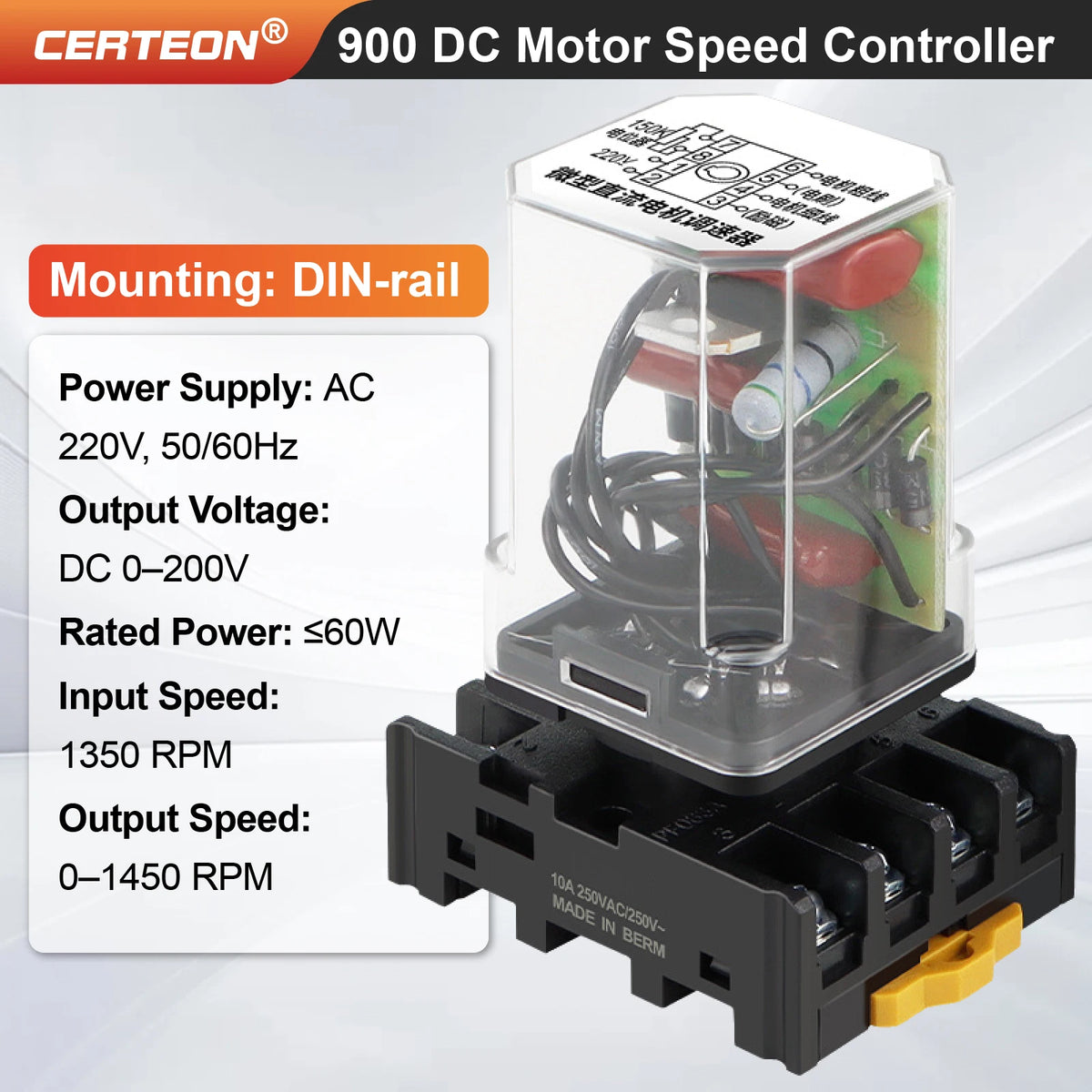 900 Type DC Motor Speed Controller 60W 220V Micro 8-Pin Sealing Machine Regulator Transparent Shell Industrial Use