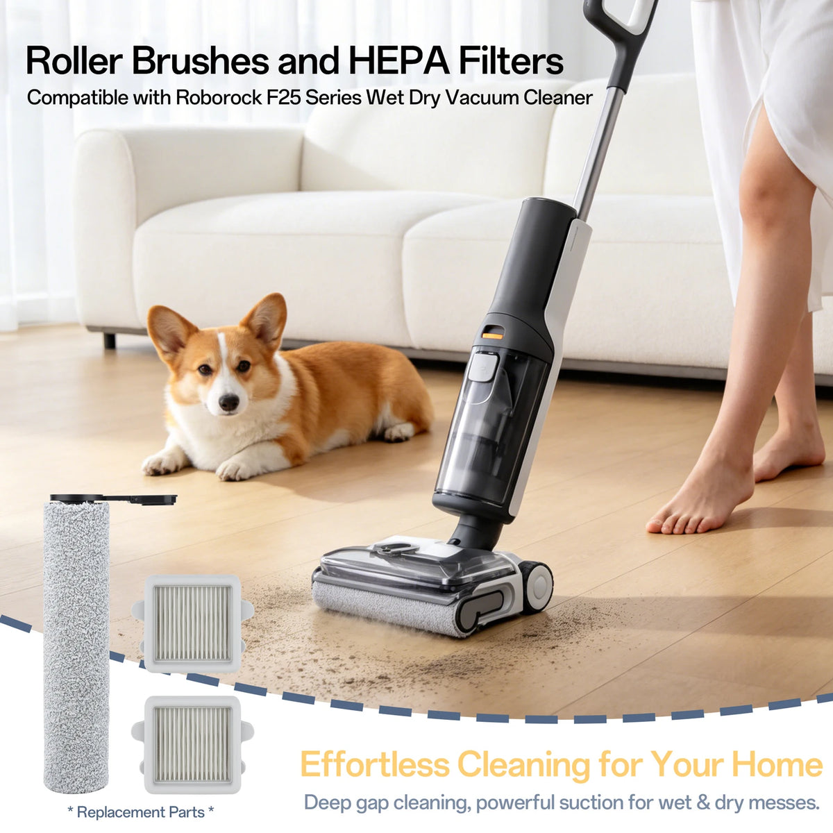 Compatible with Roborock F25 /F25 ACE /F25 Combo /F25 ALT/F25 LT/RT/GT/XT/BX Brush Roll Filter Wet Dry Vacuum Cleaner Replacement Parts