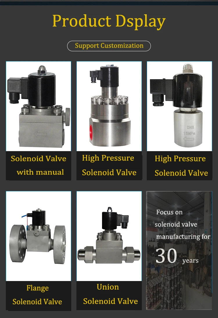 300bar 30MPa 2 way nitrogen high pressure solenoid valve 1/4 24V Orifice 1mm SS304 DN1 normally close