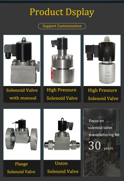300bar 30MPa 2 way nitrogen high pressure solenoid valve 1/4 24V Orifice 1mm SS304 DN1 normally close
