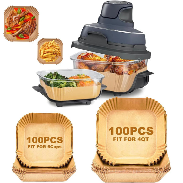 Air Fryer Paper Liners for Ninja Crispi FN101GY/FN101SG/FN101ST Non-Stick Square Glass Parchment Paper Airfryer Accessories