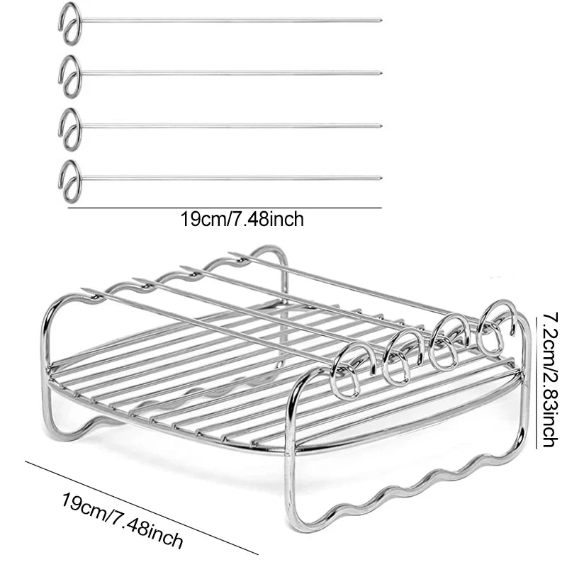 Air Fryer Accessories Metal Oven Air Fryer Racks For Baking Stackable Grill Skewer Rack Fit All Airfryer 4.2Qt - 5.8Qt