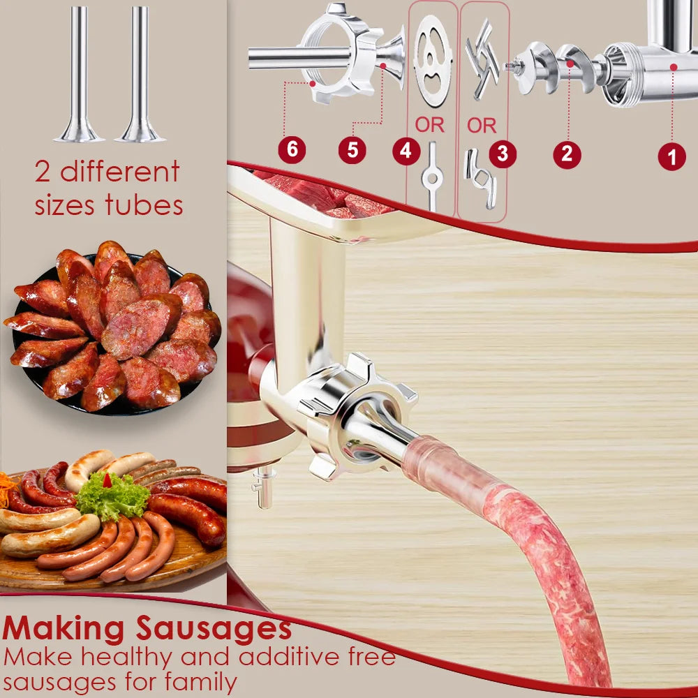 Metal Food Grinder Attachments for All KitchenAid Stand Mixers, Meat Grinder, Sausage Stuffer, (Kitchenaid Mixer Not Included )