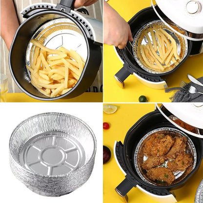 50pcs Aluminum Foil Trays Non-Stick Aluminum Foil Baking Pans Air Fryer Sheets Liners Round Oil-proof Air Fryer Basket Liner