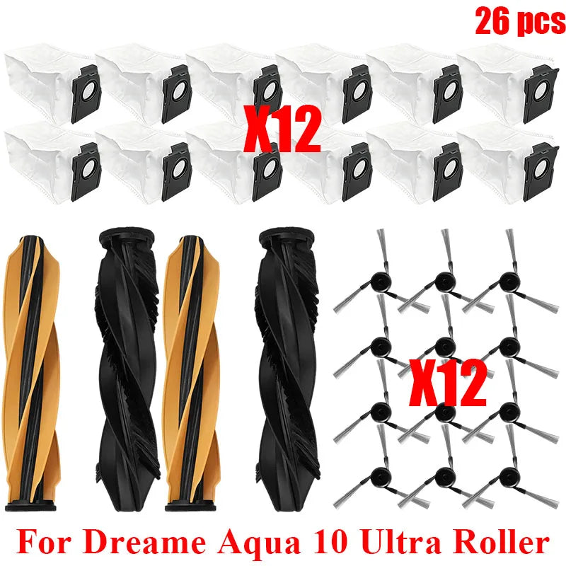 Acccessories Compatible with (Dreame Aqua 10 Ultra Roller) Vacuum Parts Main Roller Brush Side Brush Cleaner Filter Dust Bag Roller Mops