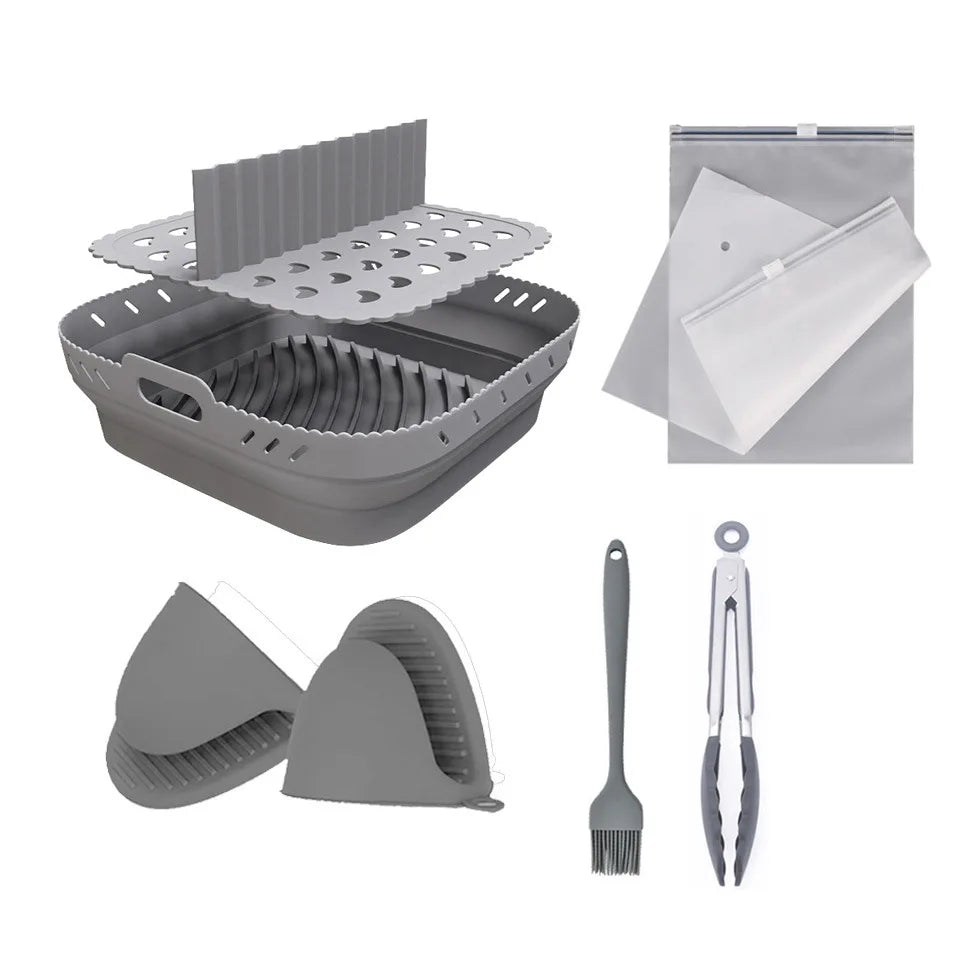Square Air Fryer Silicone Basket Pot Reusable Foldable AirFryer Mold Liners Bpa Free Oven Baking Tray Mat Kitchen Accessories