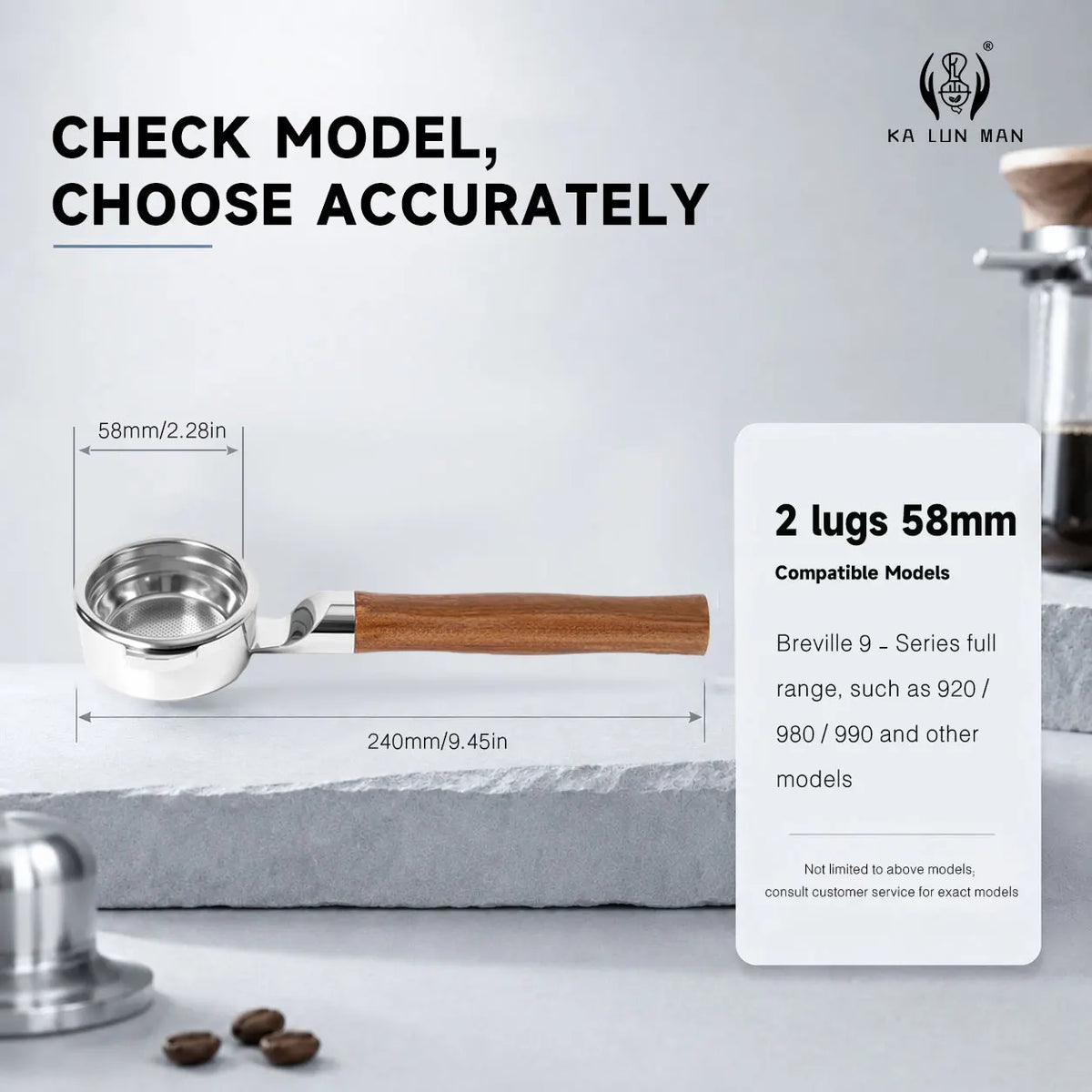 58mm 2‑Lugs Bottomless Portafilter, Flat Base No Tamping Stand Needed, Naked Visual Extraction for Breville 9 Espresso Machine
