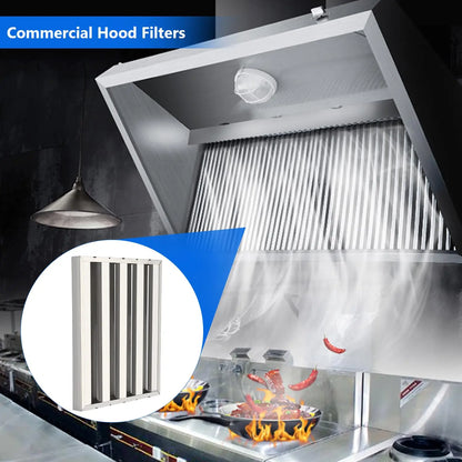 Commercial Range Hood Filter 6 Pack – 430 Stainless Steel, 5 Grooves Baffle, Oil & Grease Separation – Canopy Kitchen Exhaust Vent Replacement