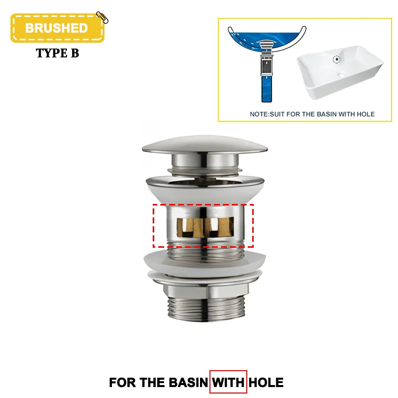 Wash Basin Pop-Up Drain Button Sink Stopper Drainer Siphon Waste Stopper Waste Pipe Drain Brushed Gold Bathroom Accessories