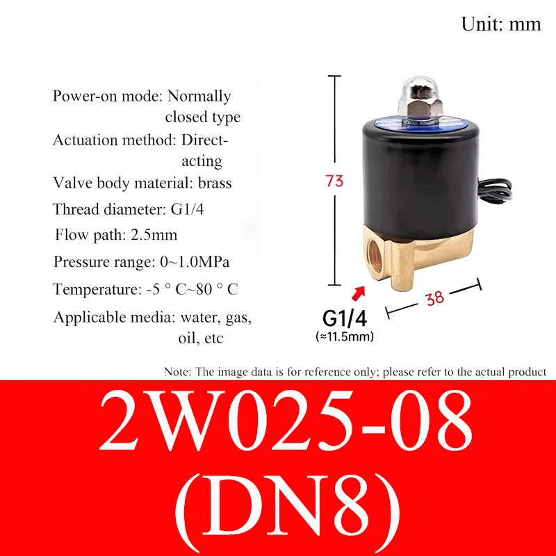 2W Small Solenoid Valves Water Valves Pneumatic Control Valves DN8/10/20/50 Normally Closed 12V 24V 220V 110V For Water Oil Air