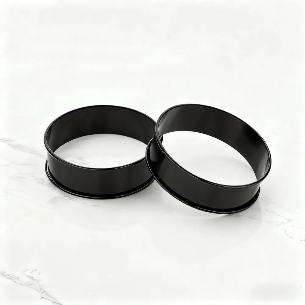 6PCS Tart Crumpet Muffin Ring Set Stainless Steel Nonstick Black Double-Rolled for Pancake Pastry Omelet Home Baking