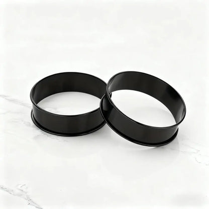 6PCS Tart Crumpet Muffin Ring Set Stainless Steel Nonstick Black Double-Rolled for Pancake Pastry Omelet Home Baking